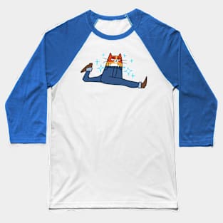 Long Leggy Tabby Cat Doing a Split Baseball T-Shirt